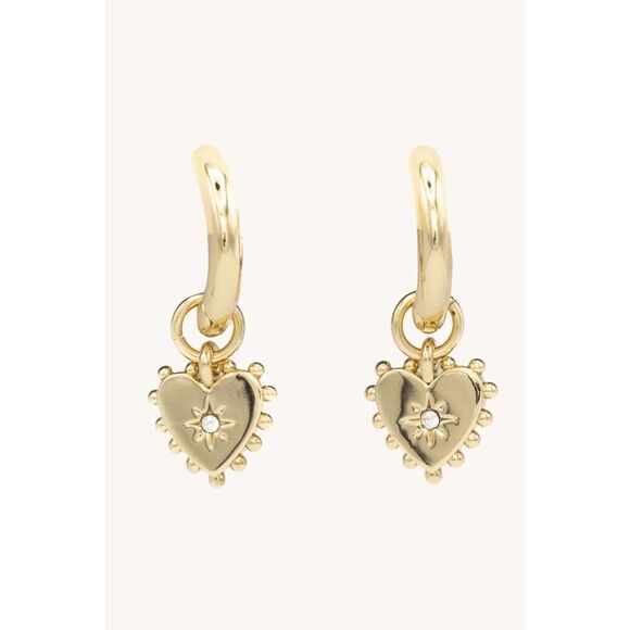 ❤️✨ REBECCA MINKOFF Gold Metal Studded Heart Huggie Hoop Earrings NEW WITH TAGS - Picture 3 of 16